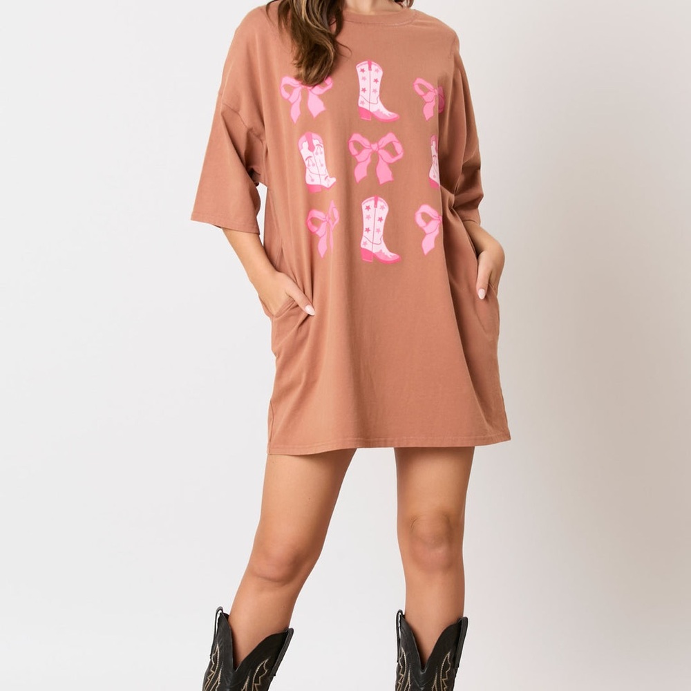 WASHED RIBBON & WESTERN BOOTS T-SHIRT DRESS NWOT Punch LOVE SIZE S
